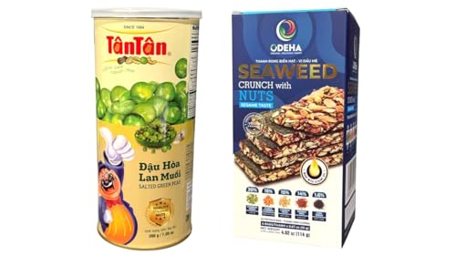 Image of Combo - Salted Green Peas and Sesame Sweaweed Nuts - Dau Hoa Lan Muoi va Thanh Rong Bien Hat Vi Dau Me - 7 Oz per Can and 4 Oz per Box with 2 Iterms per Oder