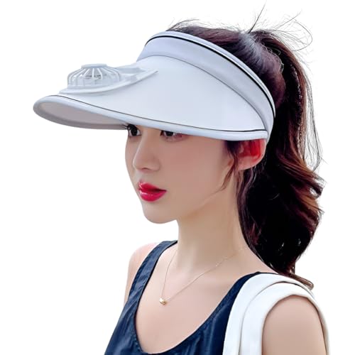 Image of Sun Visor Hat with USB Fan, Summer Empty Top 3 Temp Settings Beach Cooling Anti UV Adjustable Fishing Hiking Cycling Cap
