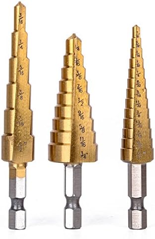 3Pcs/Set High Speed Steel Titanium Step Drill Bit Set with Pouch Impact Driver Compatible 28 (1/8-3/4'')