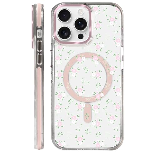 Coque iPhone 13 Pro Magsafe rigide anti-chute et transparente à motif fleur mignonne