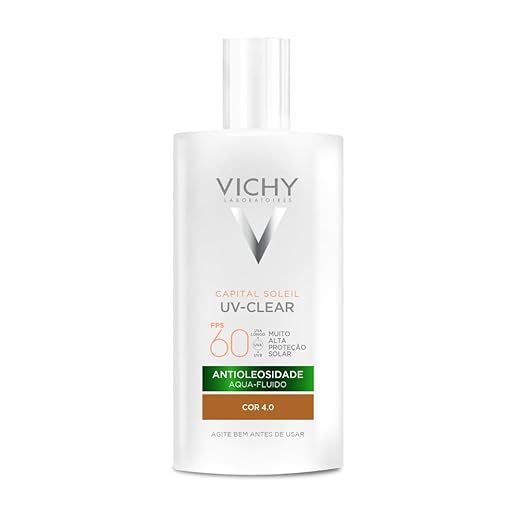 Vichy Capital Soleil UV-Clear Protetor Solar Facial Antioleosidade e Antiacne, Toque Seco FPS 60, com Niacinamida e Ácido Salicílico, Acabamento Invisível, Cor 4.0, 40g