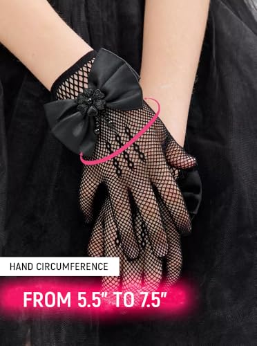 LATTEMARMALATTE Girls’ Wrist-Length Fishnet Flower Gloves – Fancy Dress Accessory for Weddings, Prom, Halloween & Christmas4