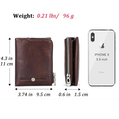 Contacts Small Leather Wallet for Men Bifold Coin Purse Rfid Blocking Card Holder Vintage Wallet with Zipper Coin Pocket 13 Card Slots4