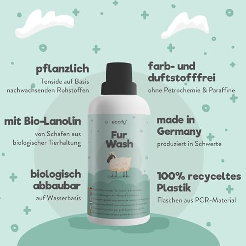 eco:fy Fell Waschmittel für alle waschbaren Lammfelle, Schaffelle, Wolle, Lammfellartikel & Naturfasern | mit Lanolin | ohne Duftstoffe | aus nachwachsenden Rohstoffen & biologisch abbaubar