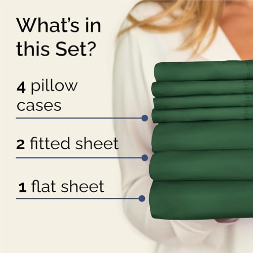 Image of Split King 7 Piece Bed Sheet Set - Breathable & Cooling - Emerald Green