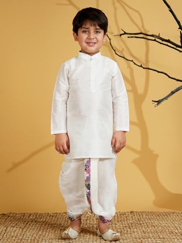 Image of AJ DEZINES Kids Silk Blend Full Sleeve Embroidered Dhoti Kurta Set for Boys - Ethnic wear | Traditional & Festival Wear|Waistcoat for boys - Regular Fit