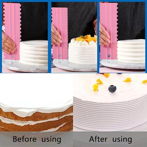 Image of Jamboree!!! 4PCS Cake Scraper Set, Cake Edge Scraper Cutters, Cake Scraper Comb Cream Scraper Tool for Cake Cream Baking (Pink)