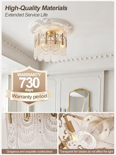 Image of Gold Crystal Fandelier Ceiling Fan with Light,20 inch Gold French Chandelier Ceiling Fans with Lights Remote Control, Morden Mid-Century Caged with 6 Speeds for Bedroom, Nursery, Living Room