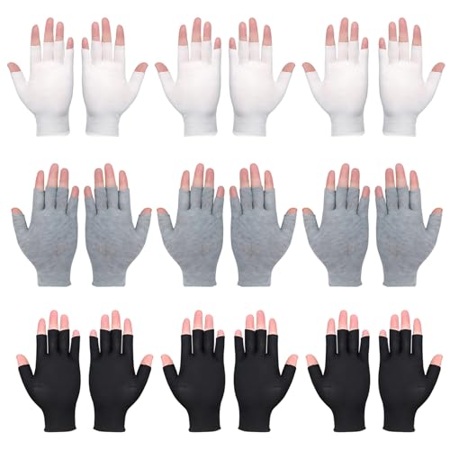 YQOPDEBD 9 Paar Baumwollhandschuhe, Fingerlose Handschuhe für Touchscreen, Baumwollhandschuhe Weiß, Handschuhe Nägel, Weiß Schwarz Grau