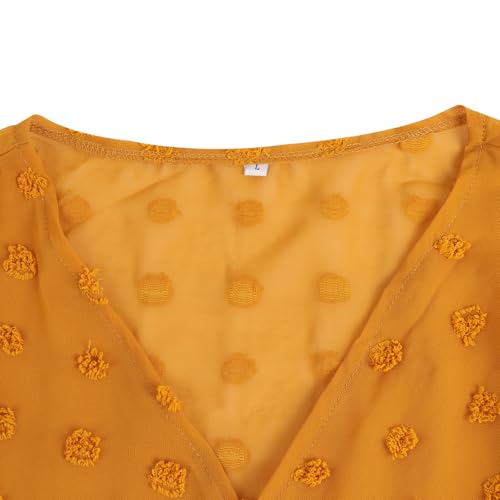 Image of Womens Summer Open Front Half Sleeve Lightweight Swiss Dots Cardigan Loose Kimono Sheer Beach Cover Up, Ginger Yellow-L, Large