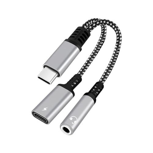 FEXPDL USB C to 3.5mm Jack Headphone and Charger Adapter Usb C Splitter to 2 Usb C, Usb c Headphone Adapter Usb C to 3.5mm Jack 2 in 1 USB C to Aux Audio Jack Hi-Fi Cable PD 60W Fast Charging