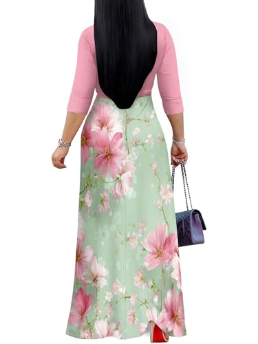 Image of PinkPatty Plus Size Maxi Dresses for Women Casual Flowy Long Dress 3 /4 Sleeve V Neck Wrap Dress with Belt