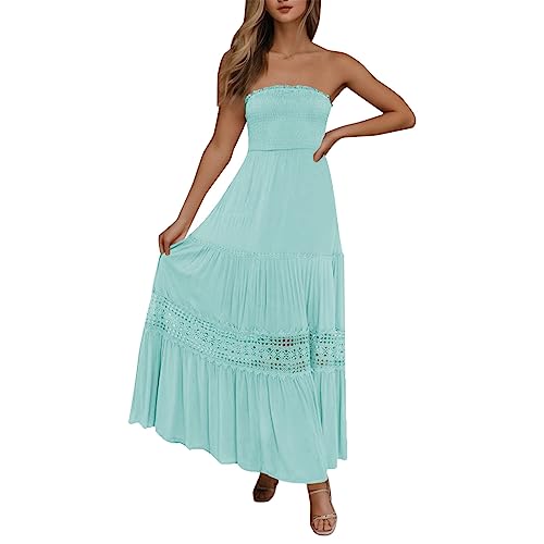 Robe longue sans bretelles style bohème chic en dentelle pour femme