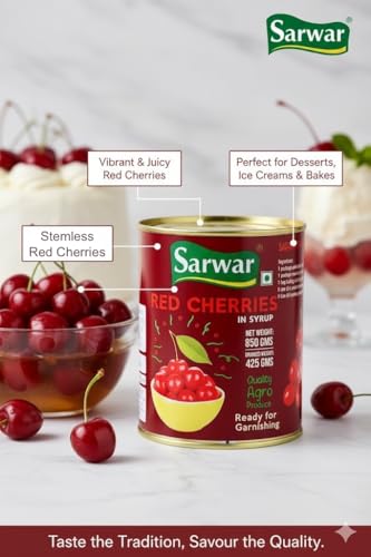 Image of Sarwar Premium Red Cherries - 850g | Juicy, Sweet & Tasty Red Cherries for Baking, Desserts, Ice Cream & Garnishing | Ready-to-Eat Canned Cheeries | Ideal for Plum Cake, Muffins & Fruit Salad