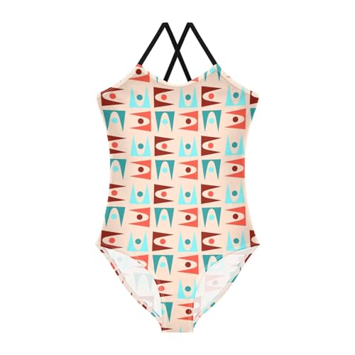 Abstract Retro Pattern Girls 1 Piecing Swimsuits Bathing Suit Girl Swim Suits for Girls Beach Swimwear