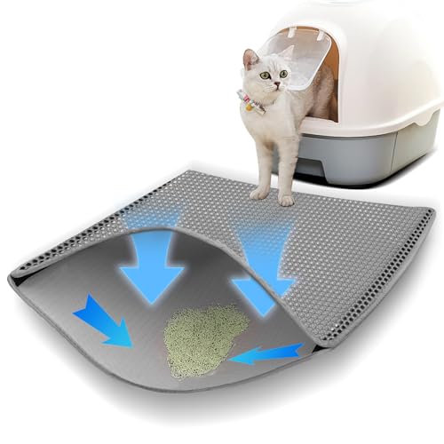 Katzenklo Matte Doppelte Schichte 90×60 cm, Wasserdichte Katzenstreu Matte & Katzenklo Unterlage, mit Klettverschluss, 2‑lagige Wabenstruktur,...