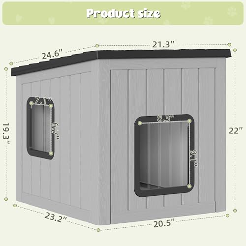 GULAIMOAO Outdoor Cat House, Outside Cat House Weatherproof with Air Holes, Cat Houses for Outdoor Indoor Cats, Resin Insulated Material, Emergency Exit, Black by GULAIMOAO - Image 6