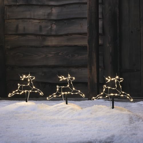 Lights4fun 3er Set Mini LED Rentier Stableuchten mit Timer 20cm...