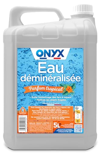 Onyx - Onyx - Eau Déminéralisée - Fer à Repasser, Lisseur à Vapeur, Décolleuse à Papier Peint, Auto - 100% d’Ingrédients d’Origine Naturelle - Fabrication Française - 5L - Parfum Tropical
