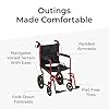 Drive Medical Lightweight Expedition Folding Transport Wheelchair - Ultra Lightweight Mobility Support for Seniors & Adults - Strong Aluminum Frame - Hand Brakes - Compact Folding Travel Chair - Red