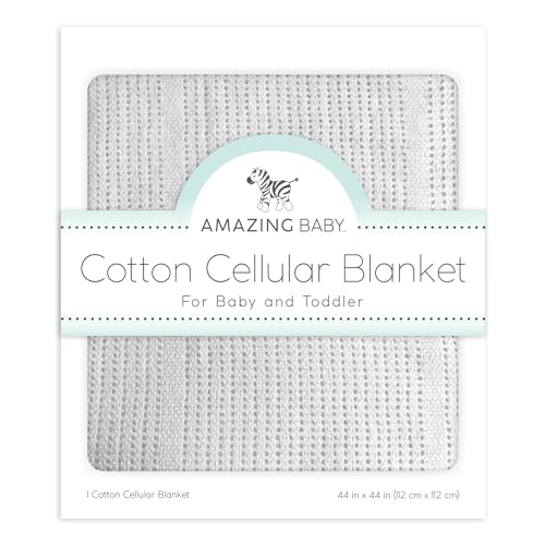 Image of Amazing Baby Cellular Blanket, Premium Cotton Knit, Ultra Soft, Breathable, Cozy Gift for Baby Boys and Girls, Favorite Toddler Blanket, 44 x 44 inches (112 x 112 cm), Soft Sterling