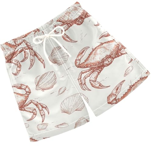 Pigsaly Boys Swim Trunks Hand Drawn Crabs Shells Retro Boys Board Shorts Swimsuit Swimwear Summer Bathing Suit 4T Multicolor