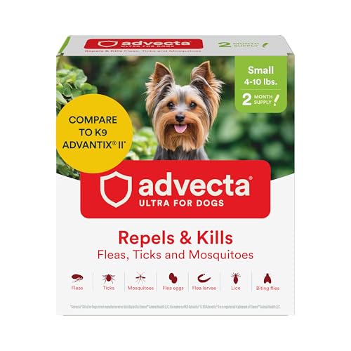 Advecta Ultra Flea and Tick Prevention for Dogs - Dog and Puppy Treatment and Control - Mosquito Repellent - Small, Fast Acting Waterproof Topical Drops, 2 Month Supply