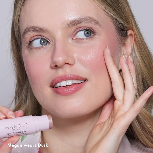 Image of Wander Beauty On-the-Glow Blush and Illuminator - Dusk /Nude Glow - 7-in-1 Hydrating Cream Blush & Highlighting Stick - Stick Blush for Cheeks, Lip, Face & Body - Highlighter Makeup & Blush - 0.4 oz