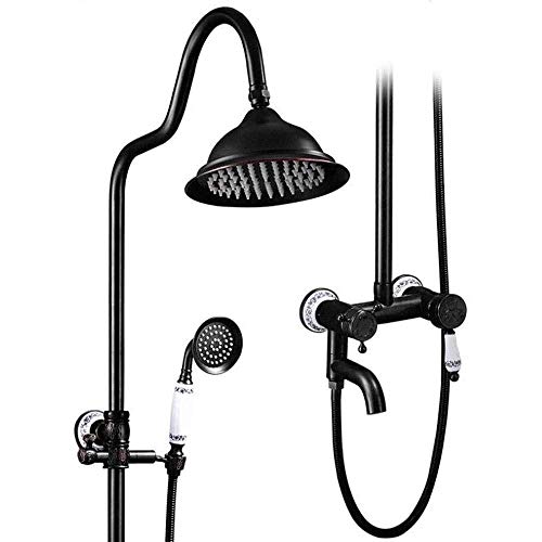 MFLASMF Keramik-Duschset-Duschsystem, antiker Kupfer-Badewannen-Duscharmatur, Straight Rod Lift-Dusche im amerikanischen Stil Schwarz (Größe: Groß)