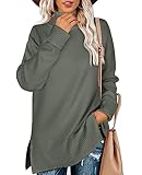 Glanzition Womens Sweaters Turtleneck Long Winter Tunic Tops to Wear with Leggings Green M