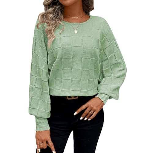Pink Queen Women's Fall Sweaters 2024 Casual Long Batwing Sleeve Oversized Crewneck Pullover Winter Fashion Trendy Outfits Wormwood Green Large