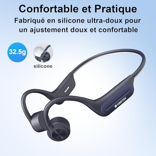 Voistek Casque à Conduction Osseuse Bluetooth, Écouteurs Étanches pour la Natation, Lecteur MP3 Intégré 32 Go, IP68 Waterproof, Casque Sport pour la Course, la Natation et Le Cyclisme(Bleu) – vue 4