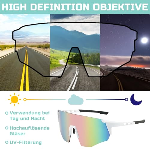 Sunshinestar Schnelle Brille, Fahrradbrille Herren Sonnenbrille UV400 Schutz Winddicht Anti-Beschlag,Laufbrille Damen Sportbrille für Radfahren MTB Rennrad Ski Laufen Golf Rave Outdoor Aktivitäten