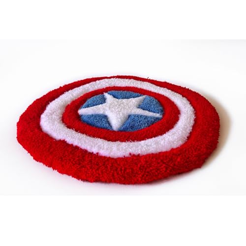 Image of Captain Shield Hand-Tufted Rug - Premium Soft Wall Decor & Floor Rug | Handmade | Vibrant Superhero Inspired Design | Kids Room, Office & Living Room Decor