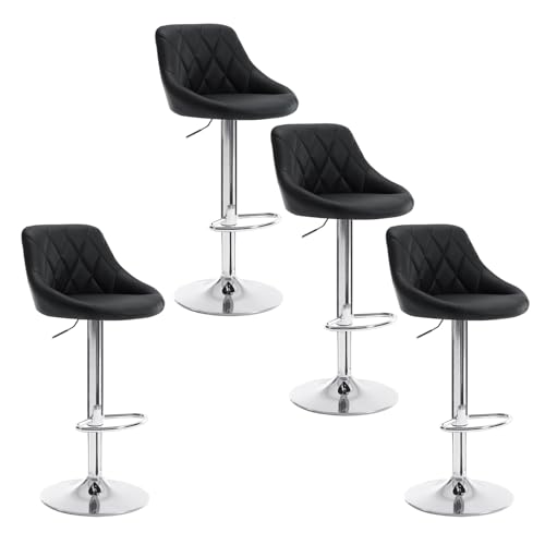 WOLTU Bar Stools Set of 4, Breakfast Bar Chairs, Height Adjustable Swivel Dining Stools for Kitchen Island Home Pub Bistro Barstools with Footrest, Faux Leather, Black