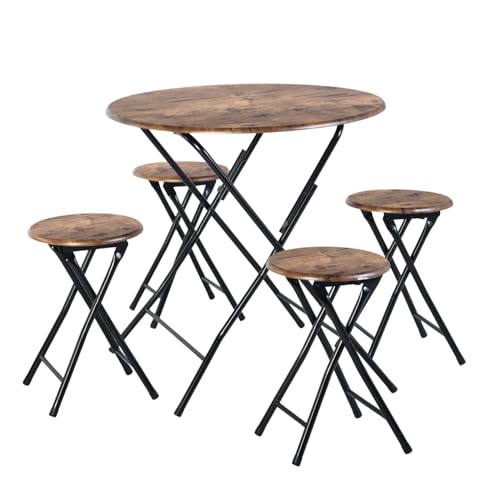 GOKHOMX - Conjunto de mesa y sillas de comedor plegable de 5 piezas, mesa de comedor redonda plegable y 4 sillas plegables de 75 x 75 cm, mesa de cocina con 4 sillas para cocina, balcón y jardín