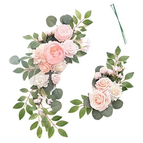 Boda de Arco de Boda Flores de Flores de 2, de botín de Rosas Artificiales Arreglo Floral para la Ceremonia de Banquete Decoración del hogar, luz, 19.7x7.9in, 9.8x3.9 in