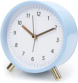 JEESA Alarm Clocks Bedside 4.5" Metal Round Silent Alarm Clock Non Ticking Analogue Alarm Clock Battery Operated with Night Light for Desk Bedroom kids Alarm Clock (Blue)