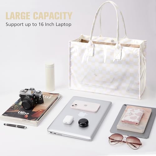 Image of KALIDI PVC Tote Bag Women's Kraft Paper Work Handbags Purses with Top Handle