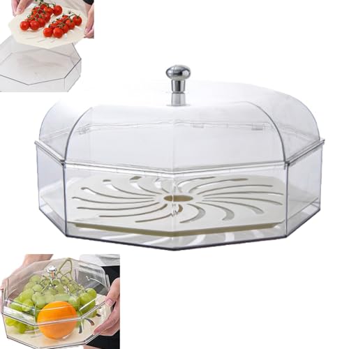JJKTO Fruit Bowl with Fly Protection Lid, Food Covers Clear Stackable Lid Splatter Guard with Tray Bowl Covers, Storage with for Fruit, Divided Fruit Bowl, Splash Lid Fly Guard Vegetables Soup Serving JJKTO Fruit Bowl with Fly Protection Lid, Food Covers Clear Stackable Lid Splatter Guard with Tray Bowl Covers, Storage with for Fruit, Divided Fruit Bowl, Splash Lid Fly Guard Vegetables Soup Serving