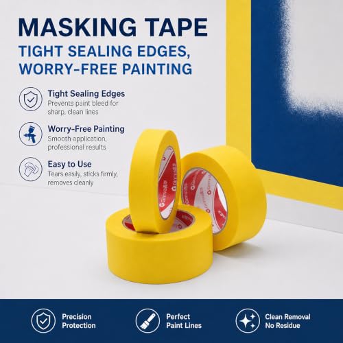 Image of Yellow Painters Tape,2 inchx55 Yards(3-Pack),Medium-Adhesion Masking Tape forPainting, Automotive, Art and Crafts,Tear by Hand, Multi-Surface