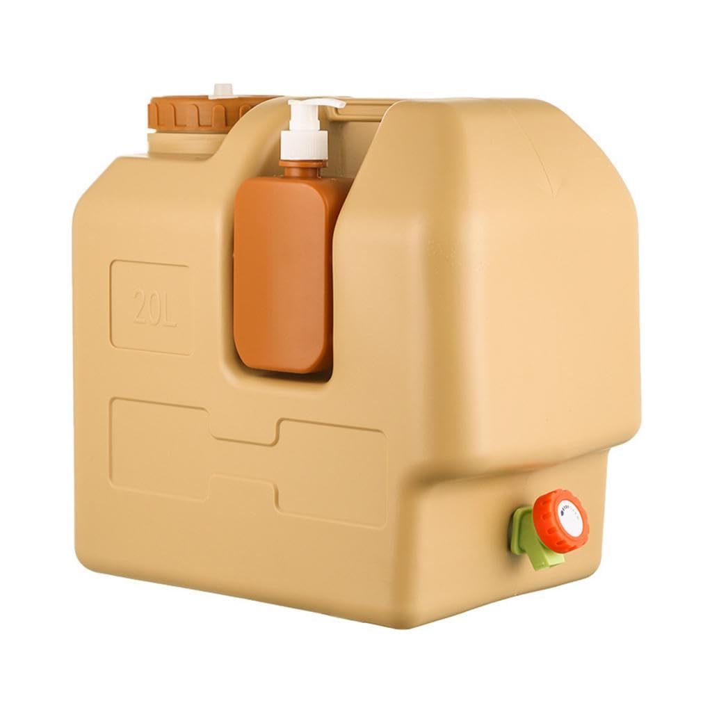Generic 20L Brown Rectangular Polyethylene (PE) Water Container with Spigot and Handle for Camping, Picnics, Hiking, Traveling