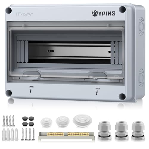 EYPINS Boîte de Distribution en Saillie Petit Répartiteur 1 Rangée 15 Modules IP65 Pour Pièces Humides Montage en Saillie Avec Pinces en Laiton Pour Jardin ou Extérieur