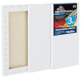 PHOENIX 10x20 Inch 3 Pack Artist Canvas - Long Rectangle Stretched Canvases for Painting - 3/4 Inch Profile, 100% Cotton 11 Oz. Gesso Primed White Blank Professional Canvas Oil & Acrylic Paints