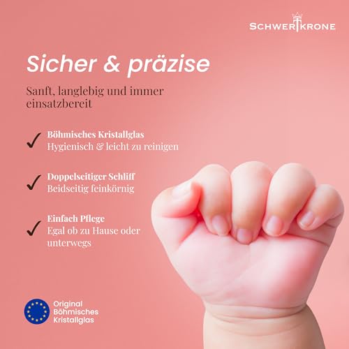 SCHWERTKRONE® Lima de uñas para bebé de cristal bohemio, lima de cristal suave para recién nacidos y niños pequeños, grano fino por ambos lados, diseño de oso en 3D, higiénico - imagen 4