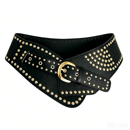 Ceinture large en cuir clouté avec rivets esthétiques pour robe