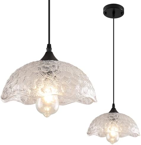 Farmhouse Hanging Light Fixture, 11" Glass Pendant Light Kitchen ...