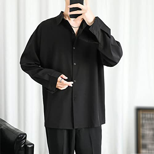 DGHM-JLMY Men Lapel Loose Chiffon Drape Shirt Slim Fit Non-Iron Straight Collar Dress Shirt Collar Button Cuff Dress Shirt2