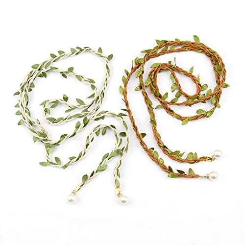 Artificial Leaf Skinny Belts Twisted Braided Waist Rope with Faux Pearl for Women Dresses DIY Wreath Gift Wraping Craft2