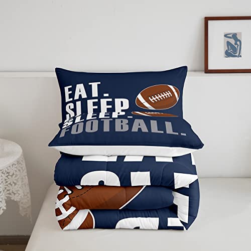 Image of Feelyou Rugby Comforter American Football Sports Bedding Set for Boys Girls Women Men Blue Eat Sleep Football Comforter Set Ball Games Room Decor King Size Quilt 3Pcs Boys